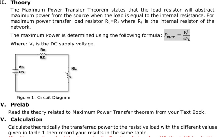 Solved Ii Theory The Maximum Power Transfer Theorem Stat Chegg Com