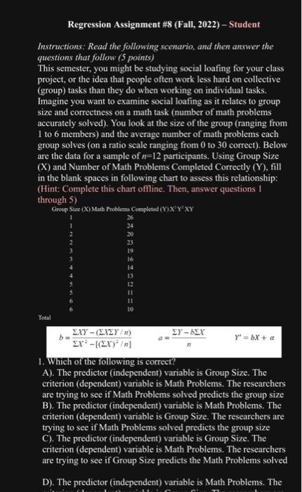 Solved Regression Assignment #8 (Fall, 2022) - Student | Chegg.com