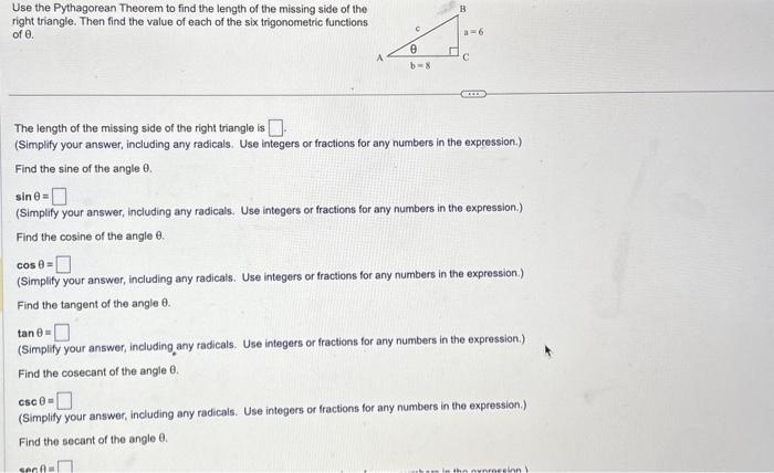 Solved Use the Pythagorean Theorem to find the length of the | Chegg.com
