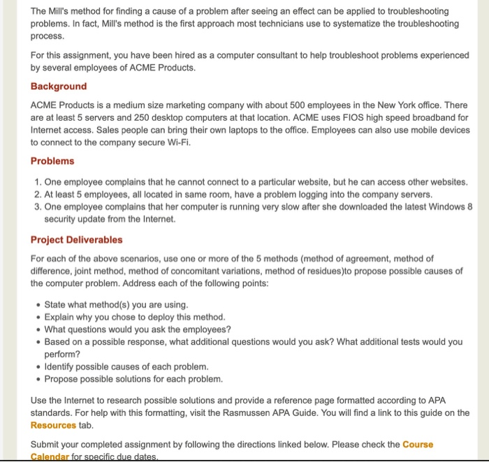 The Mill's method for finding a cause of a problem | Chegg.com