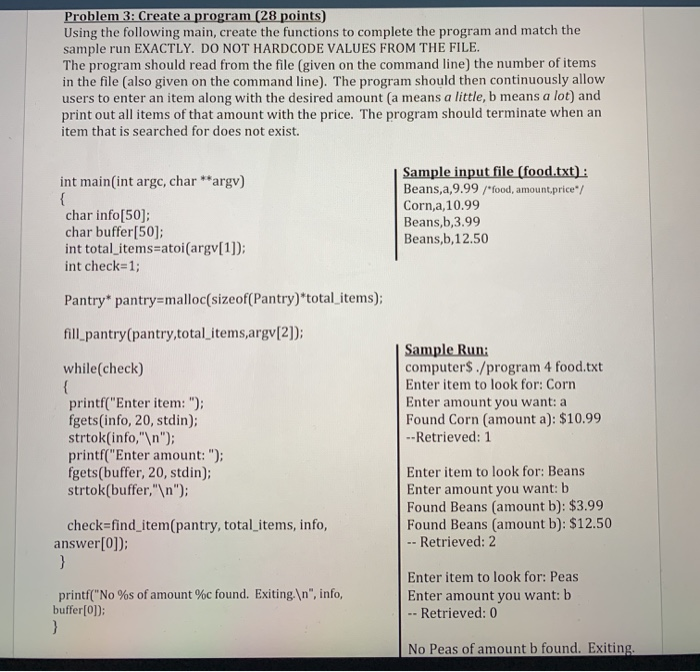 Solved Problem 3: Create a program (28 points) Using the | Chegg.com