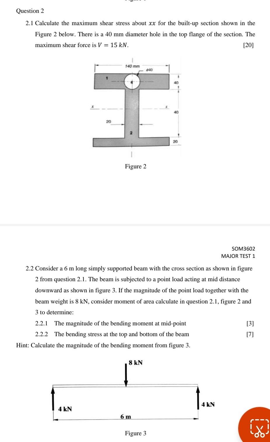 Solved 2.1 Calculate the maximum shear stress about xx for | Chegg.com