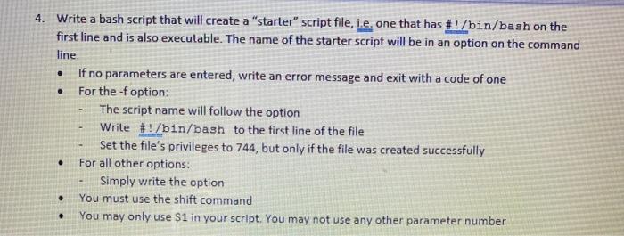 Solved . 4. Write a bash script that will create a "starter" | Chegg.com