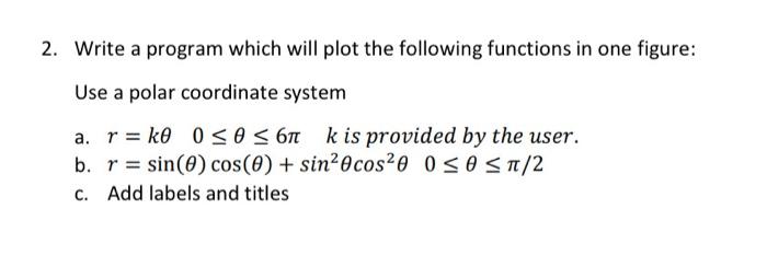 Solved 2. Write a program which will plot the following | Chegg.com