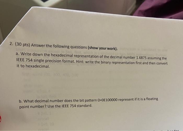 Solved 2. ( 30pts ) Answer The Following Questions (show | Chegg.com