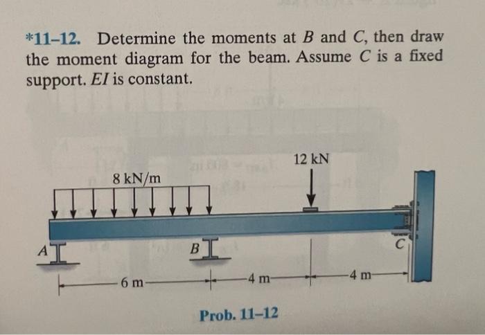 Solved *11-12. Determine The Moments At B And C, Then Draw | Chegg.com