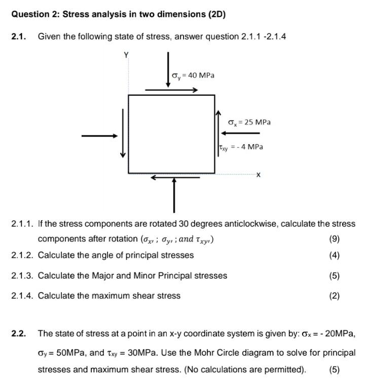 Solved Question 2: Stress Analysis In Two Dimensions (2D) | Chegg.com