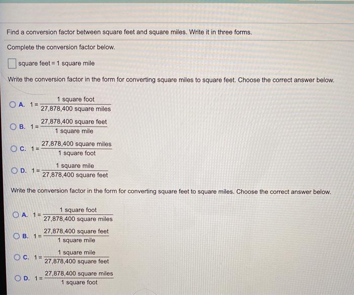 Solved Find a conversion factor between square feet and