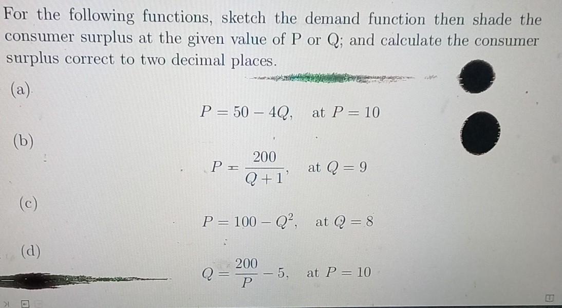 Solved For the following functions, sketch the demand | Chegg.com