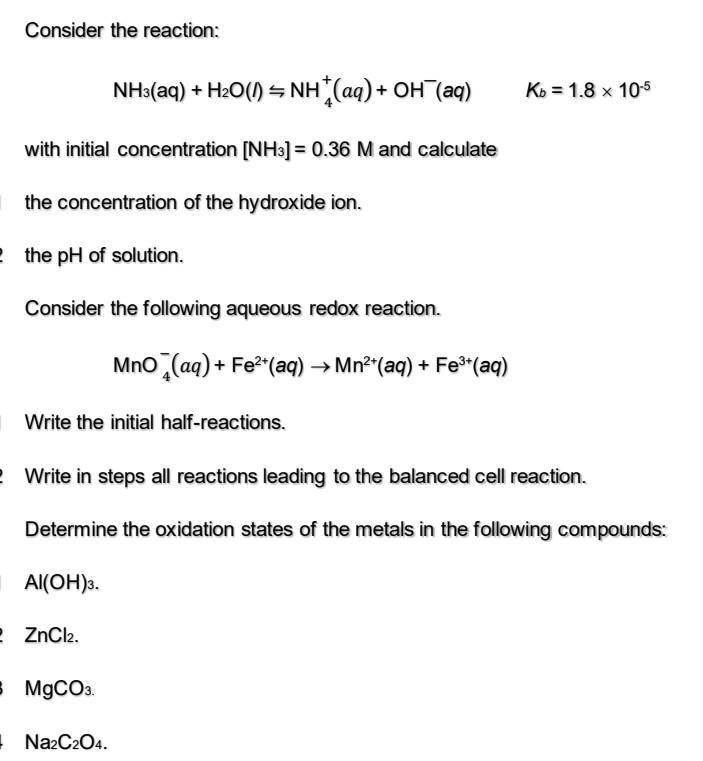 Solved Consider the reaction: | Chegg.com