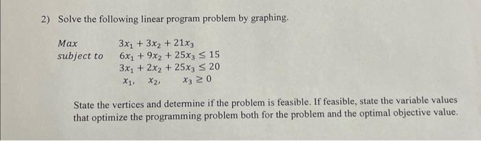 Solved 2) Solve the following linear program problem by | Chegg.com