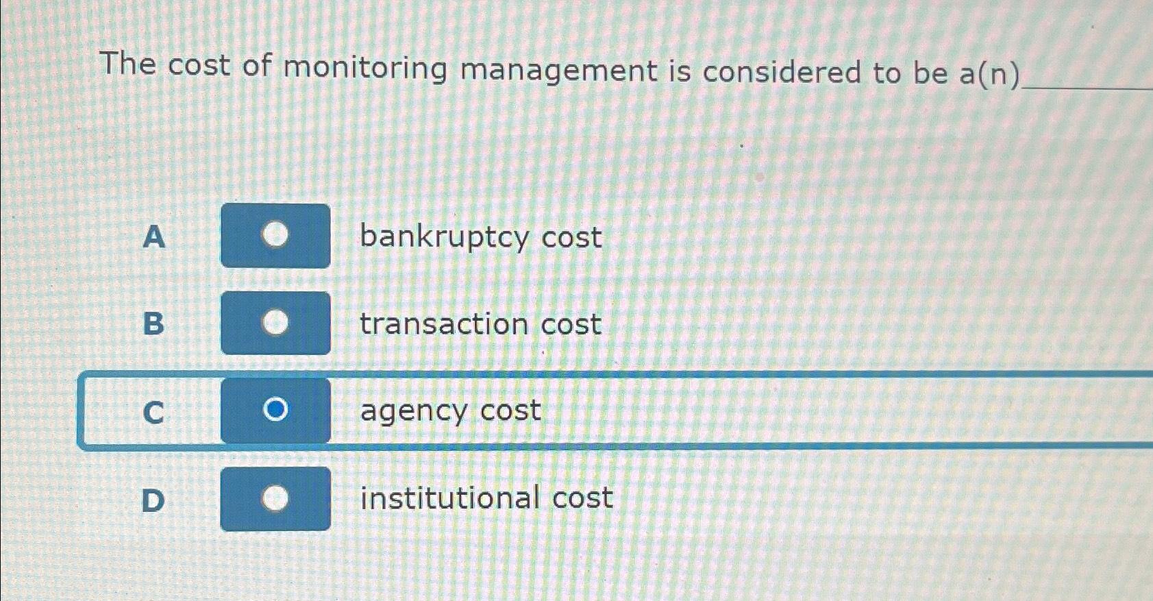 Solved The cost of monitoring management is considered to be