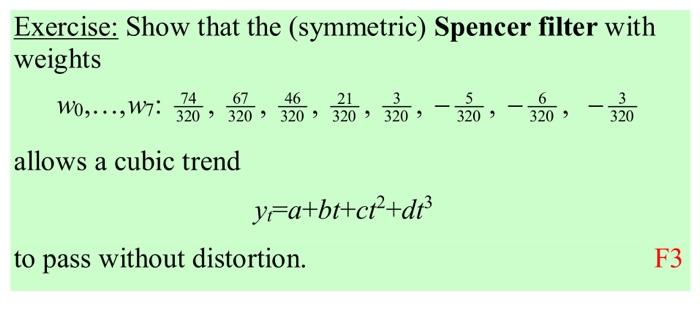 Solved Exercise: Show that the (symmetric) Spencer filter | Chegg.com