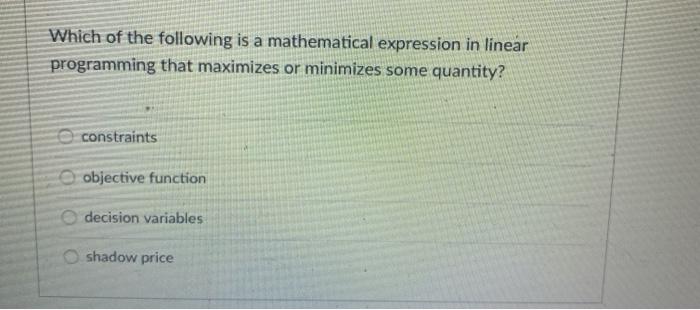 Solved Which Of The Following Is A Mathematical Expression | Chegg.com