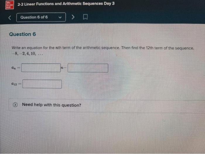 2-2 Linear Functions and Arithmetic Sequences Day 3 | Chegg.com