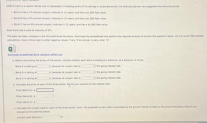 Solved 1. What is the expected current yleid for each bond | Chegg.com