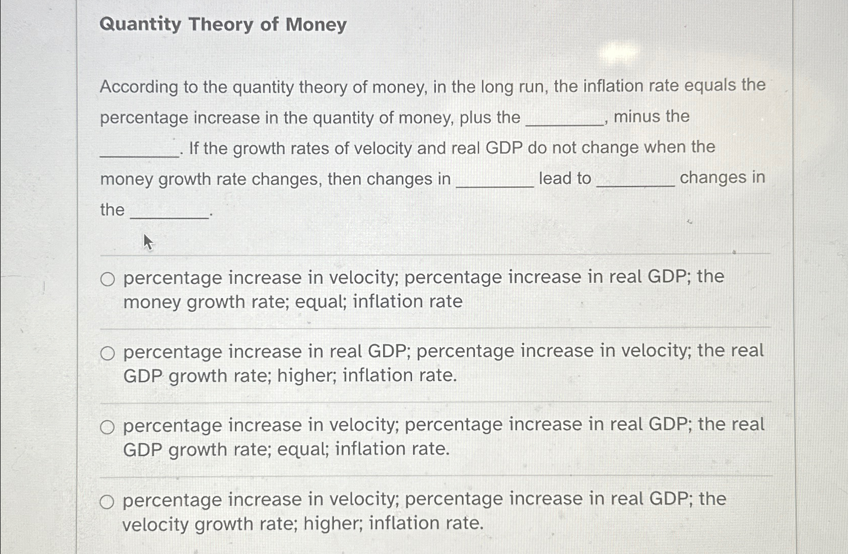Solved Quantity Theory of MoneyAccording to the quantity | Chegg.com