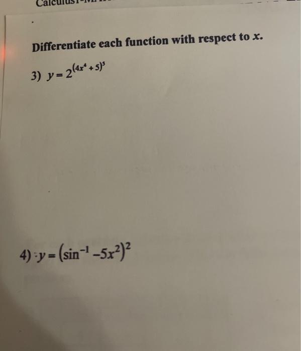 Solved Differentiate each function with respect to X. 3) | Chegg.com