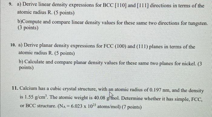 Solved 9. a) Derive linear density expressions for BCC [110] | Chegg.com