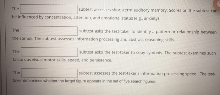 Solved The Subtest Assesses Short-term Auditory Memory. | Chegg.com