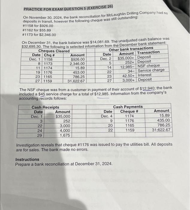 Solved On November 30 2024 The Bank Reconciliation For Chegg Com   Image