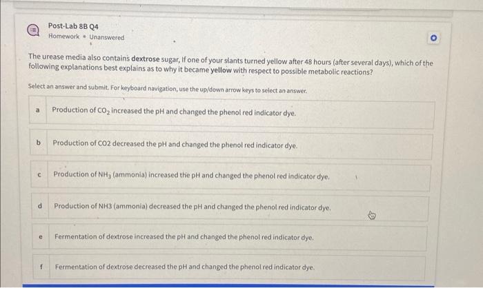 Solved = Post-Lab 8B Q4 Homework - Unanswered The Urease | Chegg.com