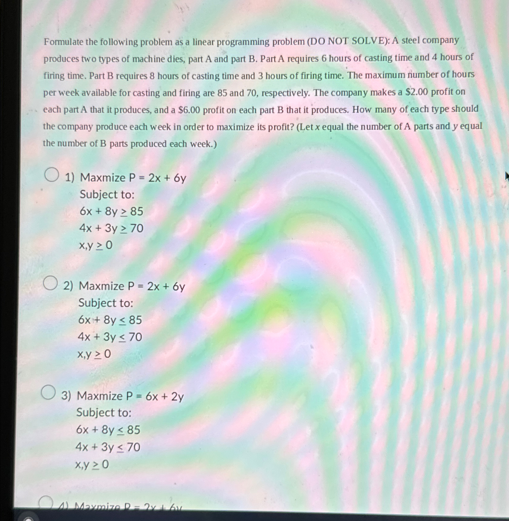 Solved Formulate the following problem as a linear | Chegg.com