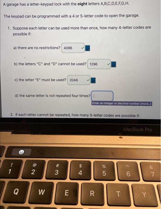 Solved A garage has a letterkeypad lock with the eight