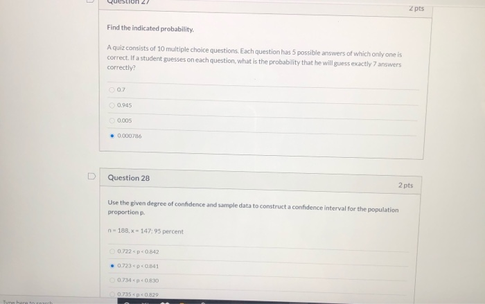 Solved Z Pts Find The Indicated Probability A Quiz Consists | Chegg.com