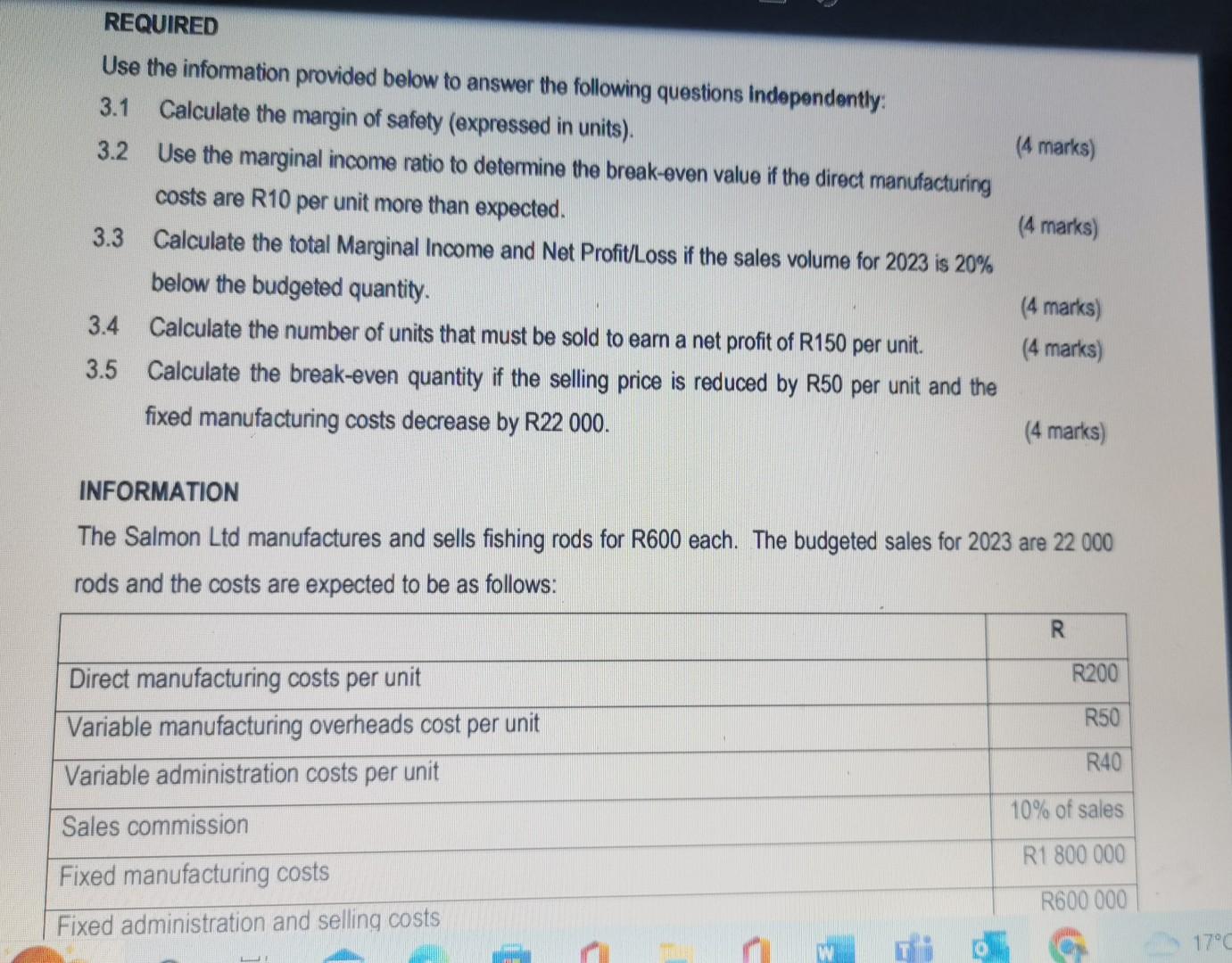 Solved Use the information provided below to answer the | Chegg.com