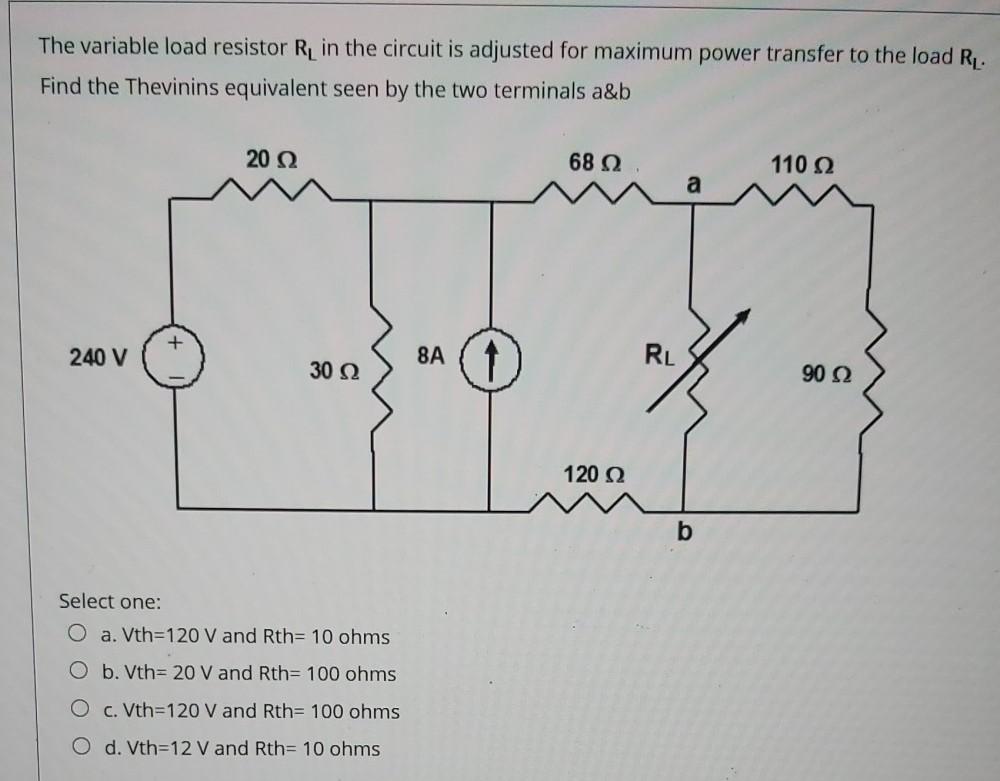 Solved The Variable Load Resistor RL In The Circuit Is | Chegg.com