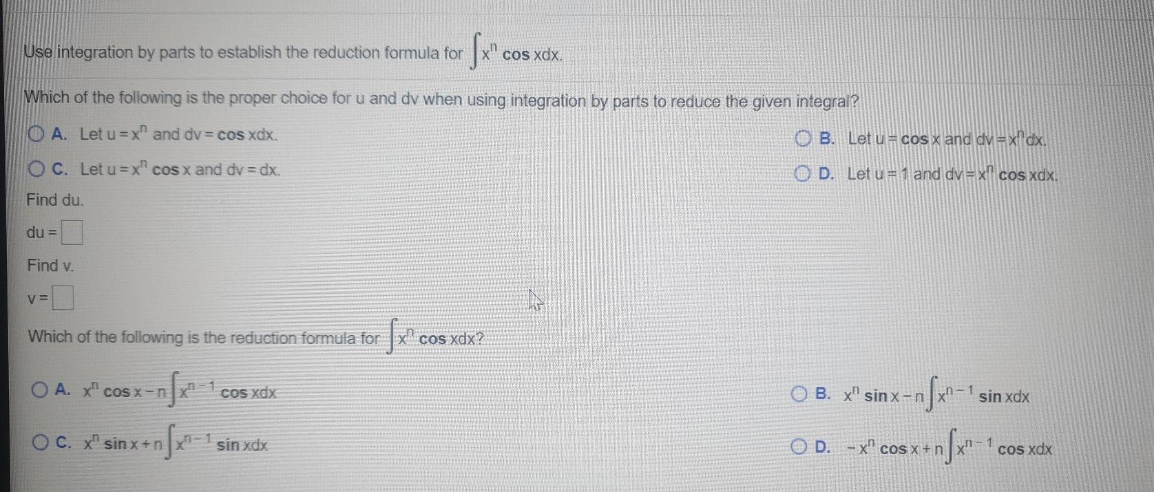 Solved Use integration by parts to establish the reduction | Chegg.com