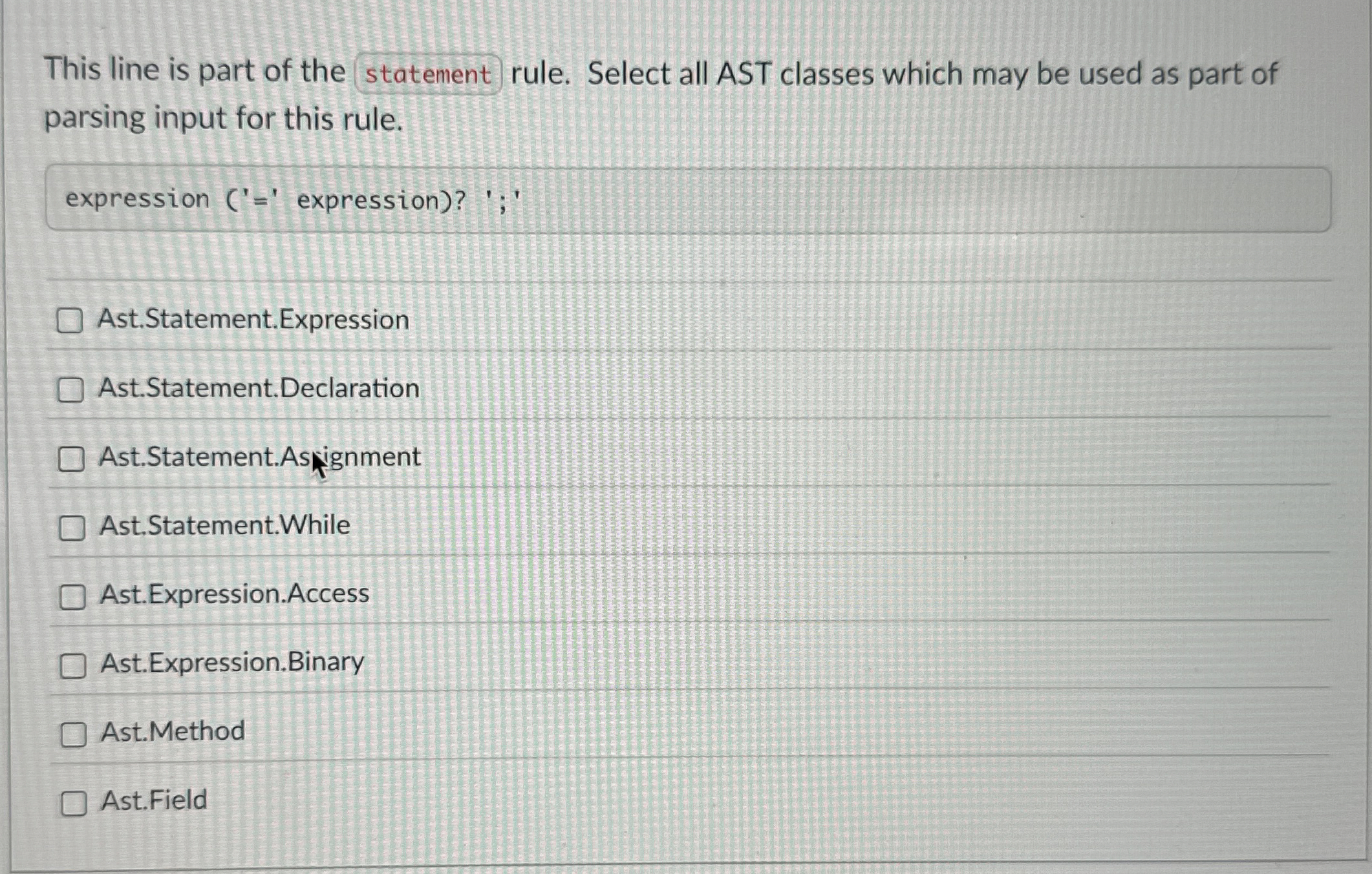 Solved This line is part of the statement rule. Select all | Chegg.com