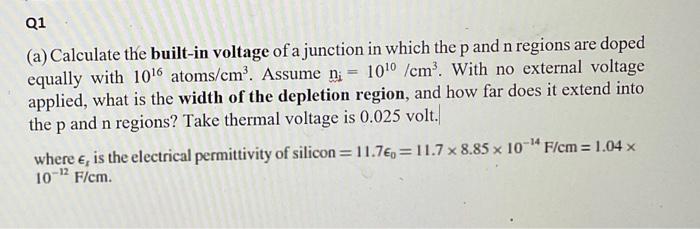 Solved (a) Calculate the built-in voltage of a junction in | Chegg.com