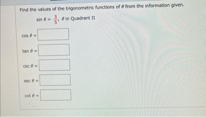 Solved Find the values of the trigonometric functions of θ | Chegg.com