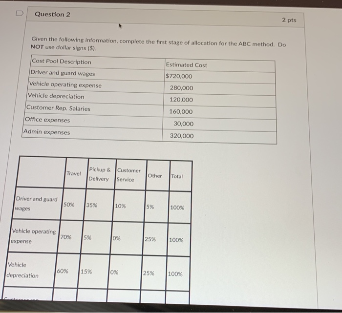 Solved Question 3 2 pts Using the info from question #2 | Chegg.com