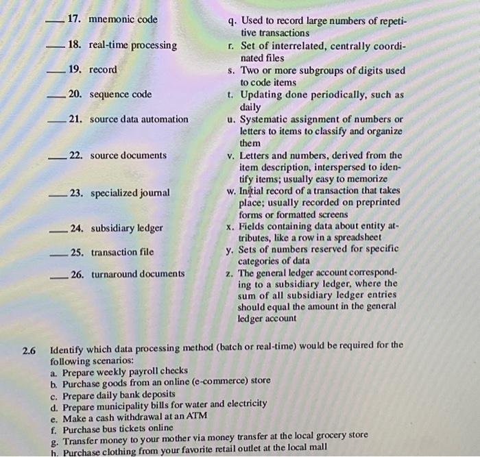 Solved Match the following terms with their definitions. | Chegg.com