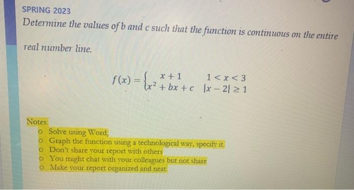 Solved SPRING 2023 Determine the values of b and c such that | Chegg.com