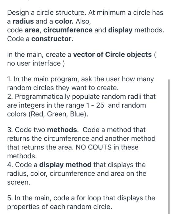 Solved Design a circle structure. At minimum a circle has a | Chegg.com