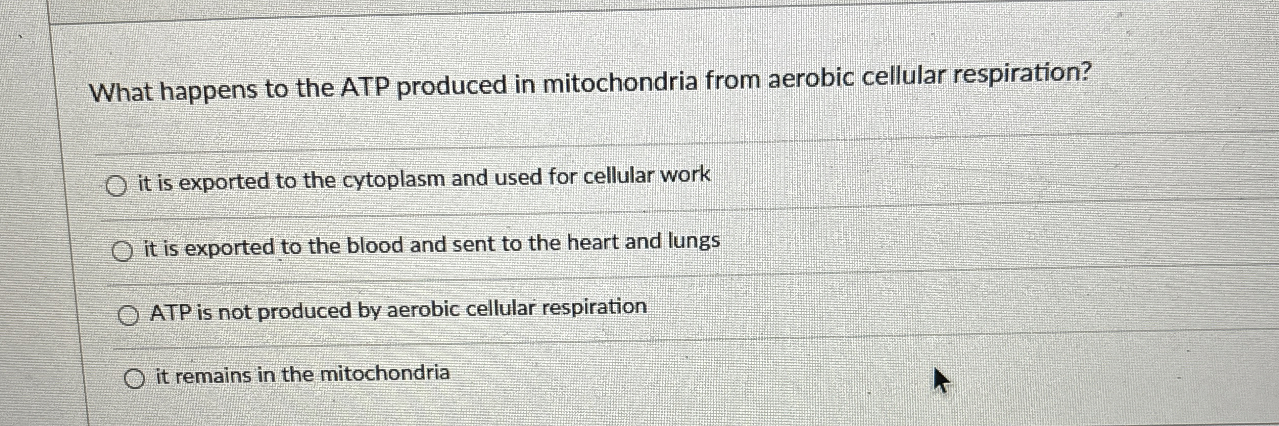 Solved What happens to the ATP produced in mitochondria from | Chegg.com