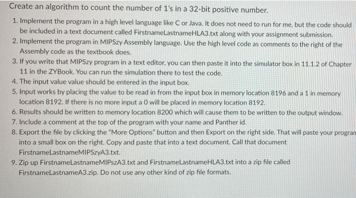 Solved Create an algorithm to count the number of 1's in a | Chegg.com