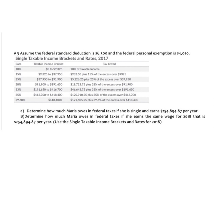 Solved #3 Assume the federal standard deduction is $6,300 | Chegg.com