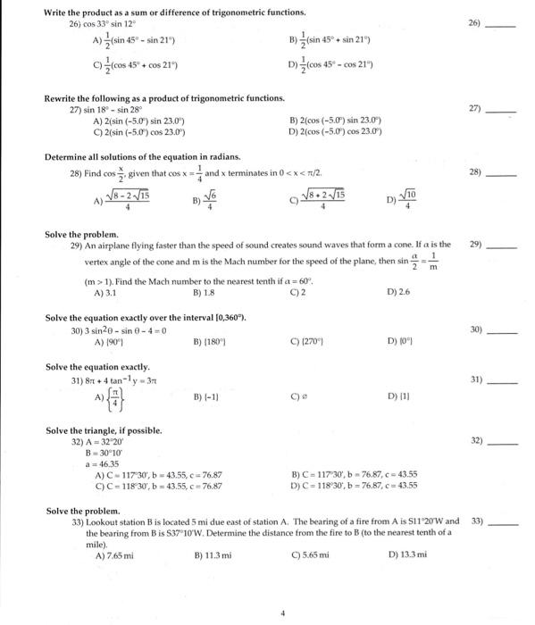 Solved 26) Write the product as a sum or difference of | Chegg.com