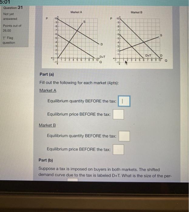 Solved 5:01 Question 31 Not yet answered Market A Market B P | Chegg.com