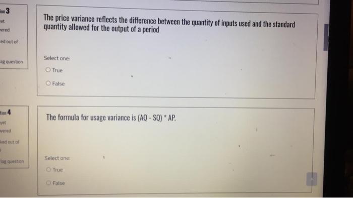 Solved on 3 The price variance reflects the difference | Chegg.com