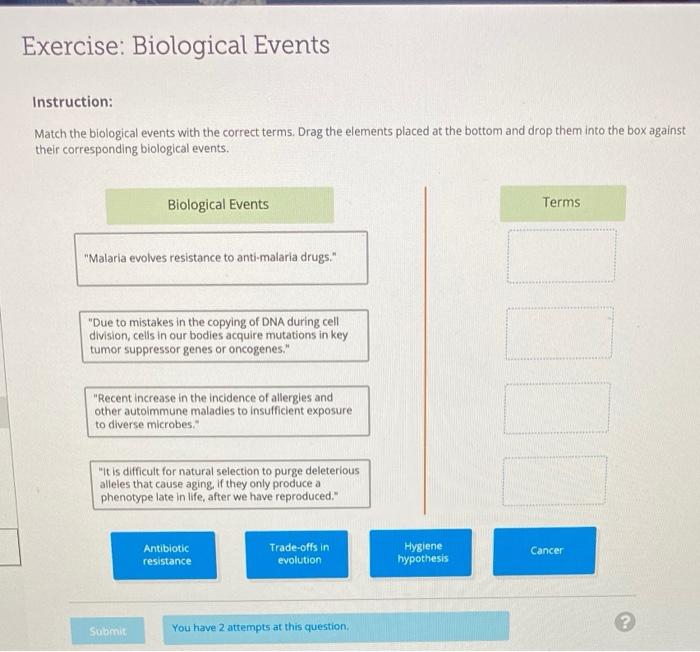 Solved Exercise: Biological Events Instruction: Match the | Chegg.com