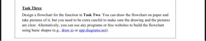Solved Task Three Design a flowchart for the function in | Chegg.com