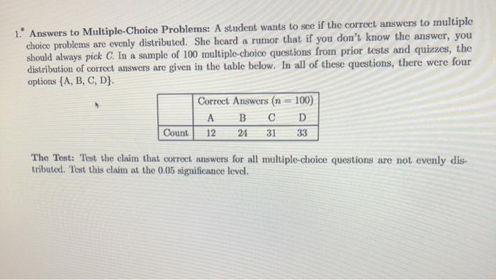 Solved 1 º Answers To Multiple Choice Problems A Student Chegg Com