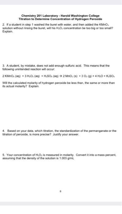 Solved Chemistry 201 Laboratory - Harold Washington College | Chegg.com