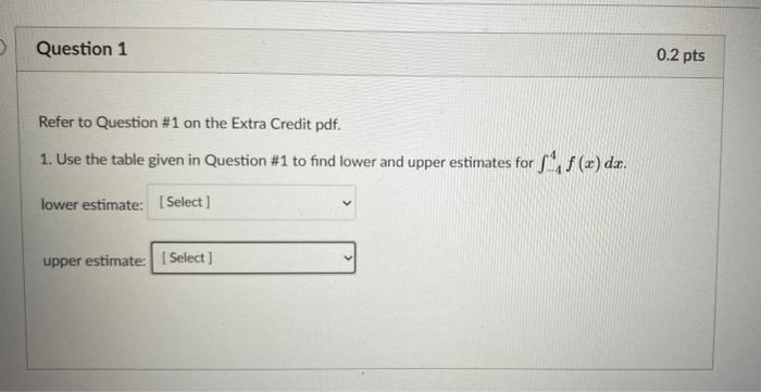 Solved Question 1 0.2 pts Refer to Question #1 on the Extra | Chegg.com